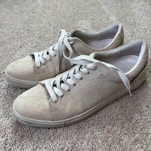 Frye Sneakers Women 11M Beige Leather Floral LaceUp Casual Ivy Low FR40458 Ivory